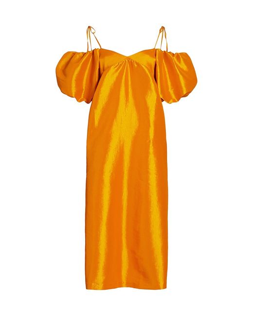 Kika Vargas Clarice Puff-Sleeve Taffeta Midi-Dress XXS