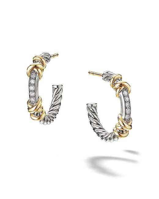 David Yurman Petite Helena Wrap Hoop Earrings with 18K Yellow and Pavé Diamonds
