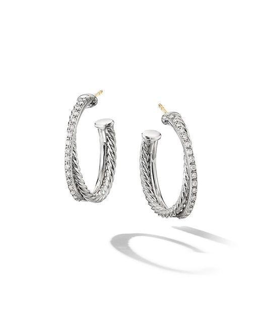David Yurman Crossover Hoop Earrings with Pavé Diamonds