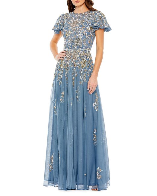 Mac Duggal Floral-Embroidered Gown