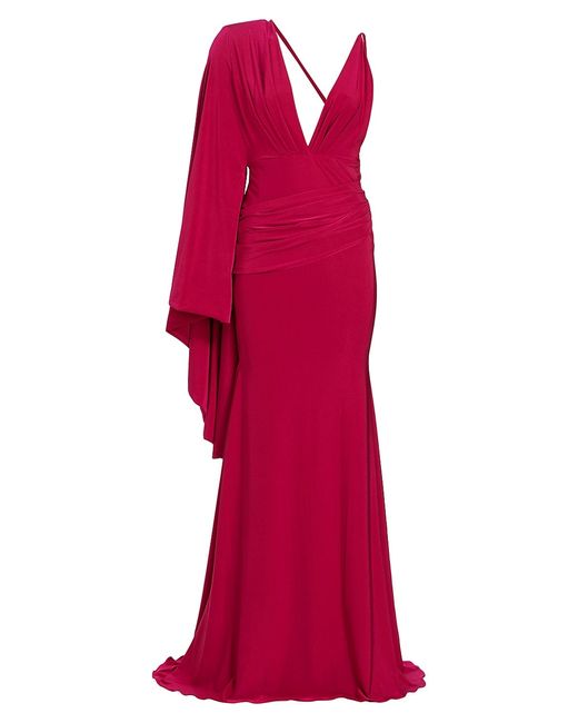 Michael Costello Collection Maverick Draped Cape-Sleeve Gown 2