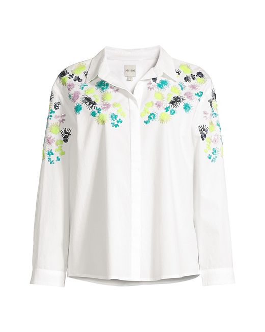Nic+Zoe Placed Petals Embroidered Blouse XS
