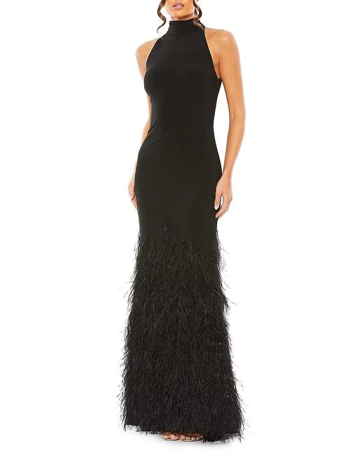 Mac Duggal Feathered Jersey Halter Gown