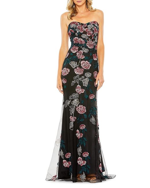 Mac Duggal Floral Embroidered Strapless Gown