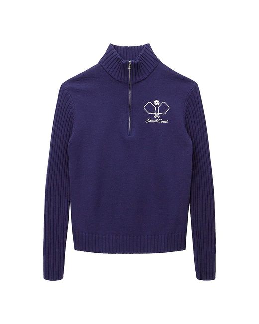 Staud COURT Serve Rib-Knit Embroidered Sweater XS