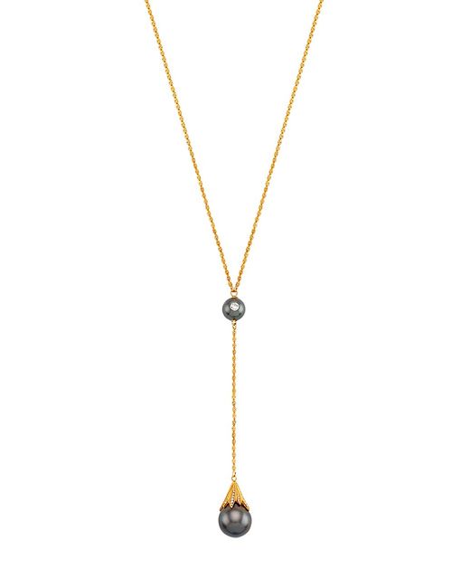 Samira13 18K Tahitian Pearl 0.46 TCW Diamond Lariat Necklace