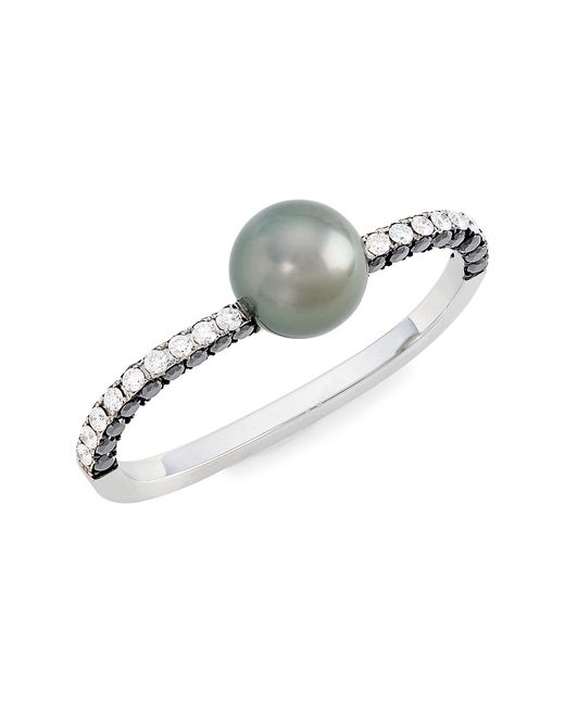 Samira13 18K Diamond Sapphire Pearl Two-Finger Ring