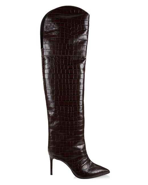 Schutz Maryana Crocodile-Embossed Over-The-Knee Boots