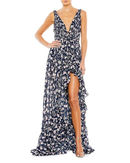 Mac Duggal Floral V-Neck Ruffled Gown