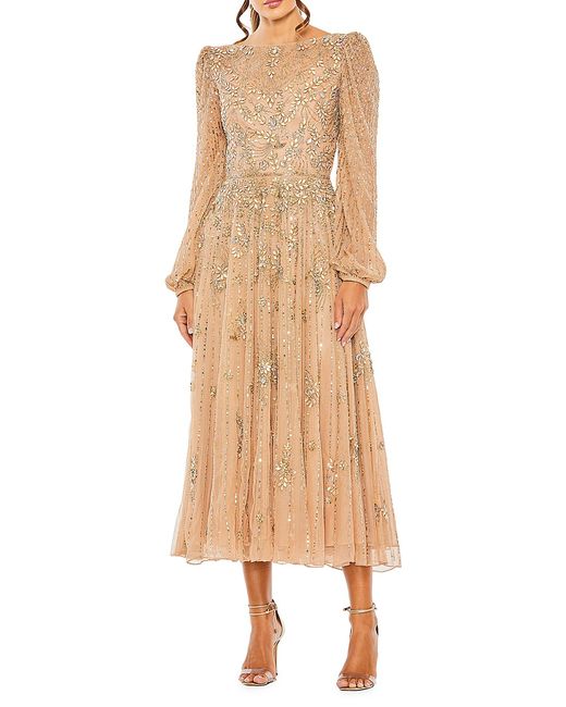 Mac Duggal Embellished Long-Sleeve Midi-Dress