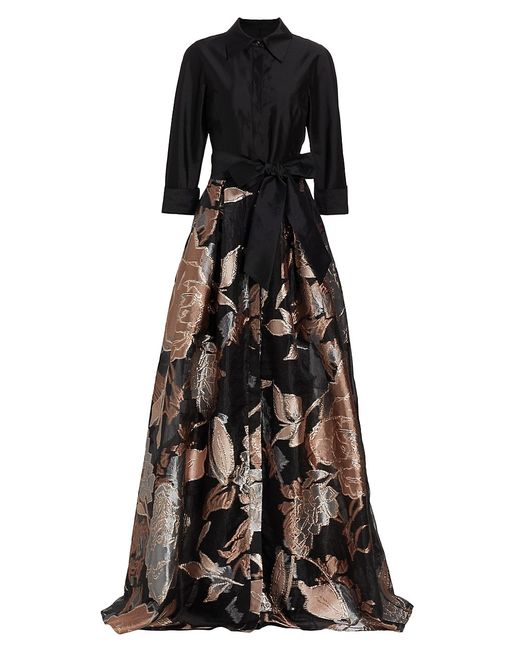 Teri Jon by Rickie Freeman Metallic Floral Jacquard Gown