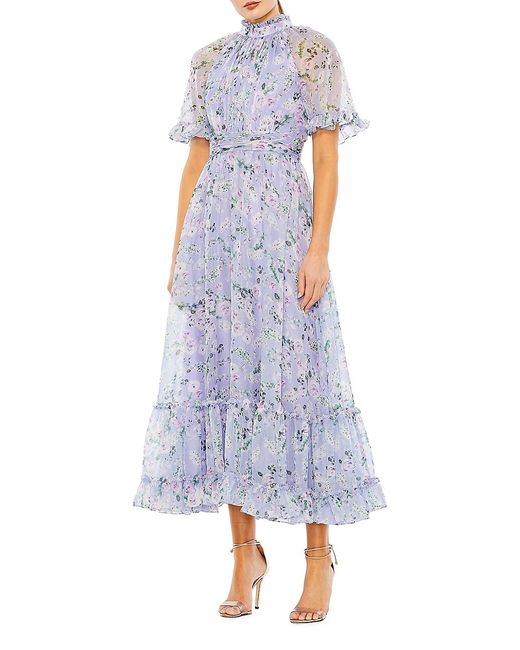 Mac Duggal Floral High-Neck Midi-Dress