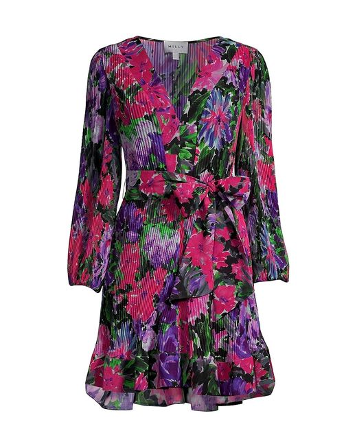 Milly Liv Belted Floral Pleated Minidress