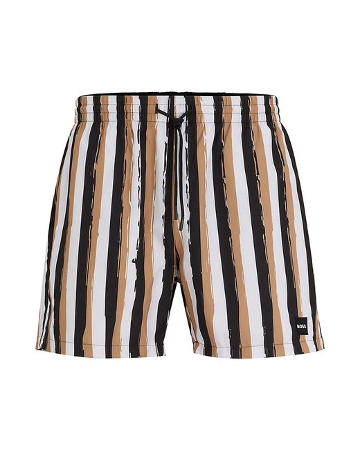 Boss Striped Swim Shorts In Quick-Drying Fabric