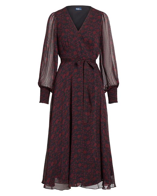 Polo Ralph Lauren Crinkled Georgette Wrap Midi-Dress