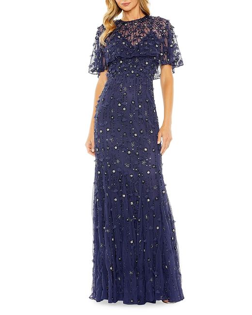 Mac Duggal Embellished Illusion Cape-Sleeve Trumpet Gown