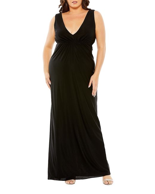 Mac Duggal V-Neck Cut-Out Back Jersey Gown