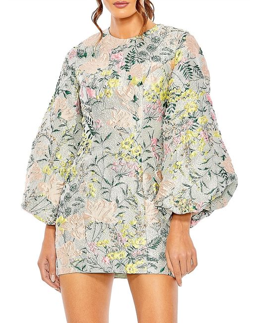 Mac Duggal Floral Brocade Puff-Sleeve Minidress