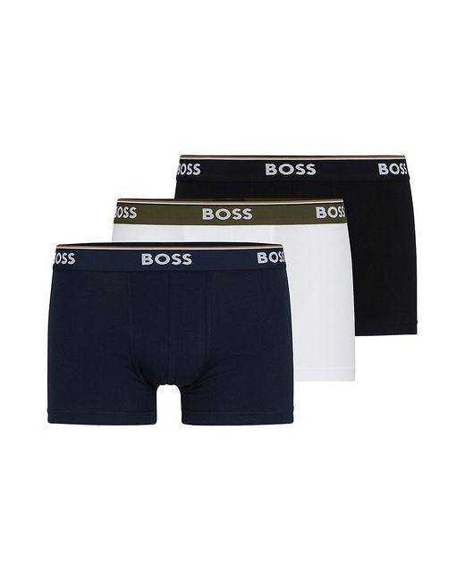 Boss Three-Pack Of Stretch-Cotton Trunks With Logo Waistbands