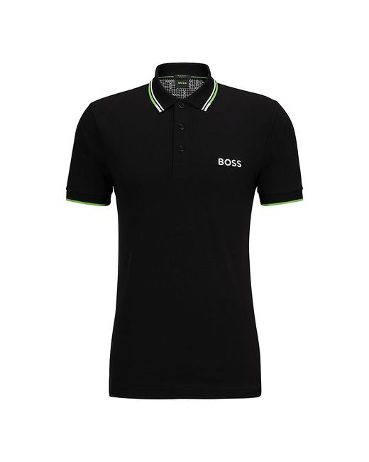 Boss Cotton-Blend Polo Shirt with Contrast Logo