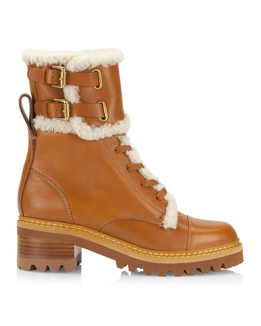 See by Chloé Mallory Shearling-Trimmed Lace-Up Boots