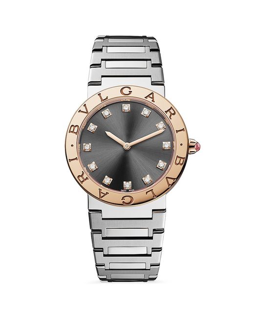 Bvlgari LADY Stainless 18K Rose Gold 0.13 TCW Bracelet Watch/33MM