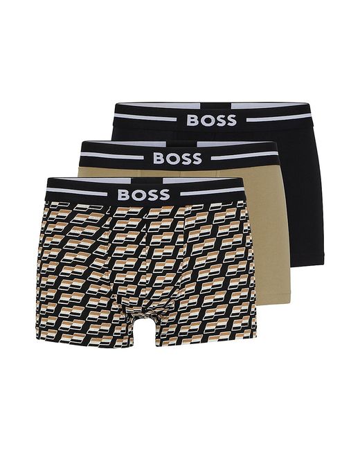 Boss Three Pack Of Stretch-Cotton Trunks With Logo Waistbands