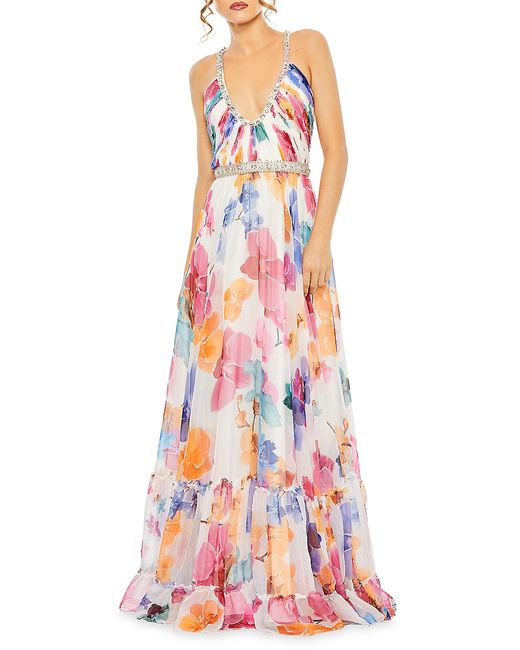 Mac Duggal Embellished Floral Scoopneck Gown