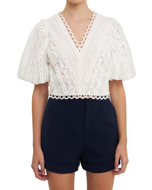 Endless Rose Laced V-Neck Puff Sleeve Top