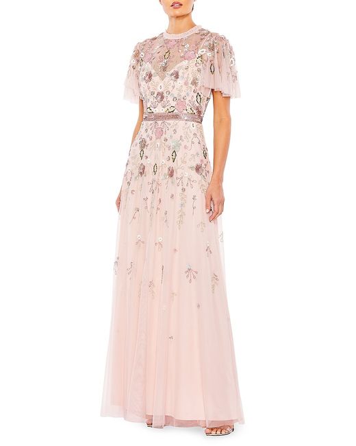 Mac Duggal Embellished High-Neck Butterfly-Sleeve Gown