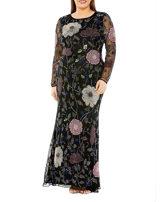 Mac Duggal Embroidered Floral Long-Sleeve Column Gown