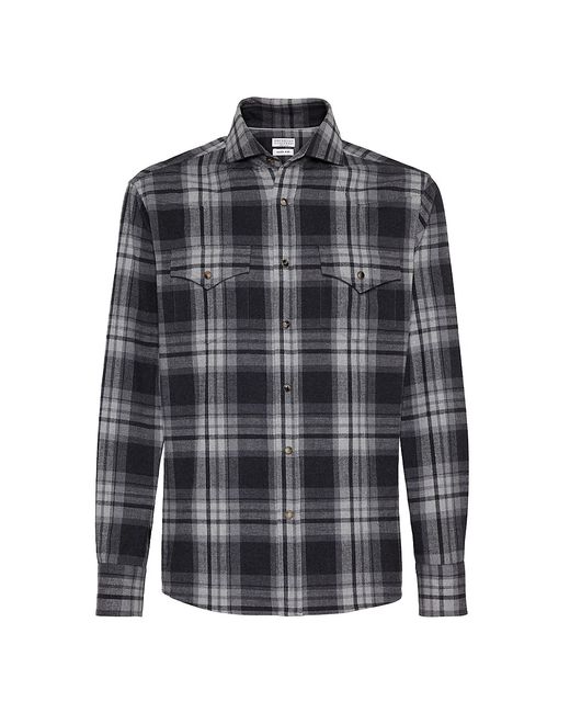Brunello Cucinelli Cotton Madras Flannel Easy Fit Western Shirt