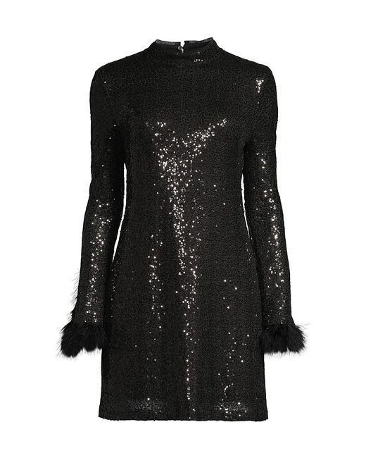 Laundry by Shelli Segal Sequined Feather-Cuff Minidress