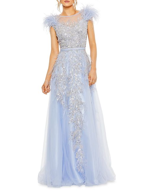 Mac Duggal Beaded Feather-Trim Gown