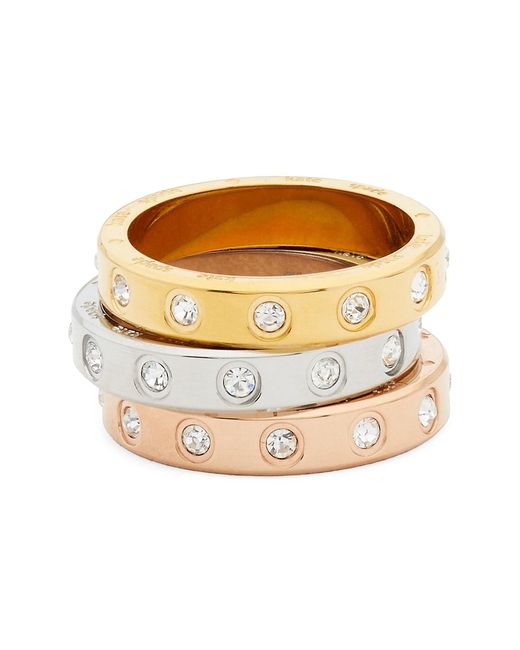 Kate Spade New York Tri-Tone Stainless Steel Cubic Zirconia 3-Piece Ring Set