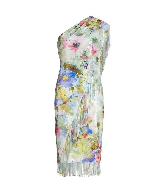 Badgley Mischka Floral Sequined One-Shoulder Sheath Dress