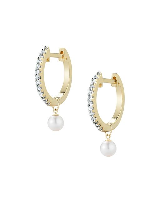 Mateo 14K Gold 0.13 TCW Diamond Freshwater Pearl Huggie Earrings