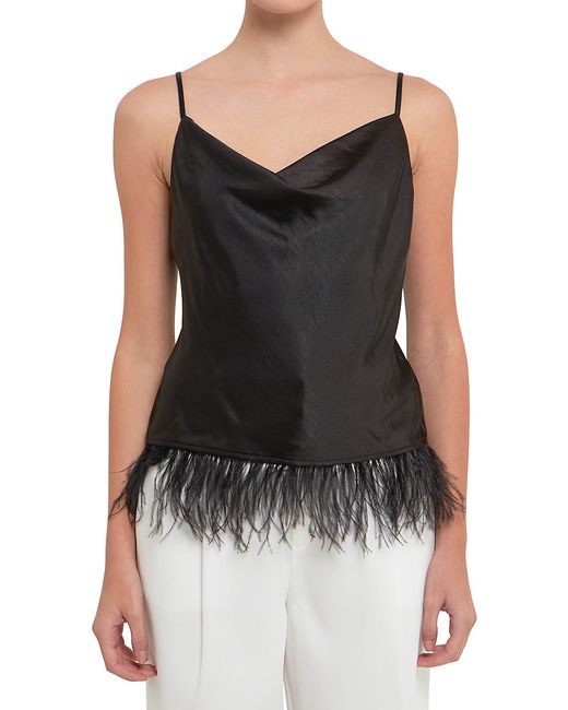 Endless Rose Satin Cowl Neck Top with Feather