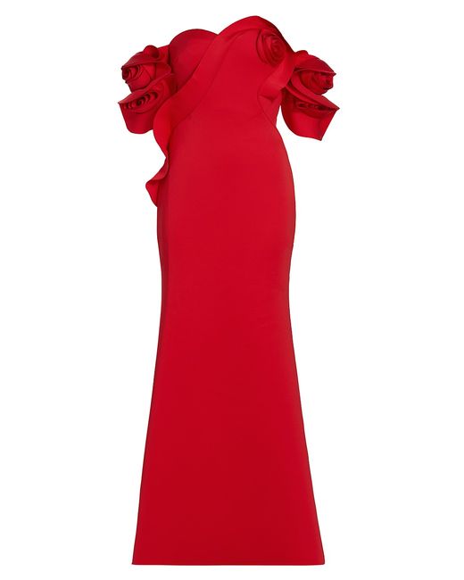 Badgley Mischka Rose Swirl Off-the-Shoulder Gown