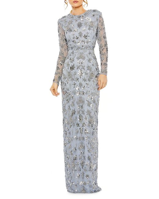Mac Duggal Sequined Long-Sleeve Column Gown