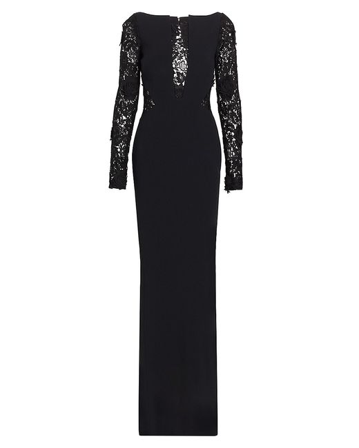 Pamella Roland Paneled Long-Sleeve Gown