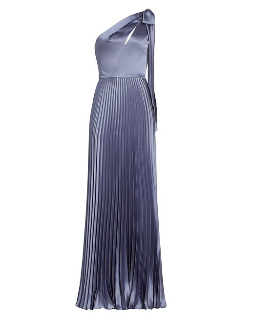 Amsale Satin One-Shoulder Pleated Gown