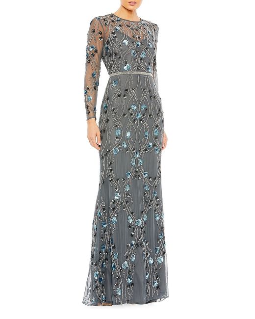 Mac Duggal Floral Embellished Long-Sleeve Gown