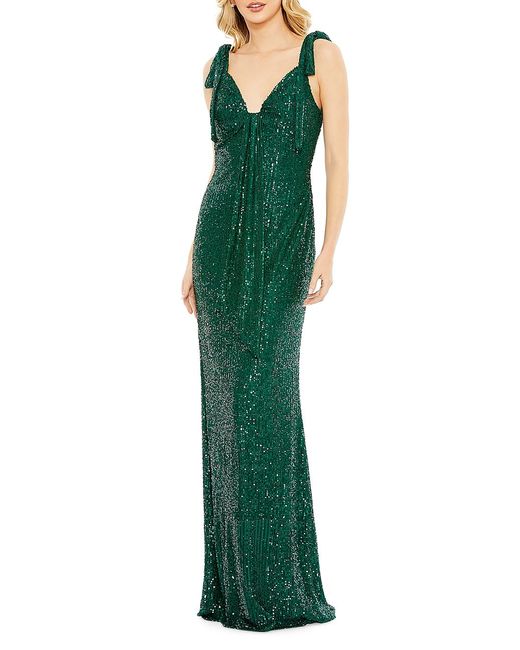 Mac Duggal Sequined Bow-Shoulder Column Gown