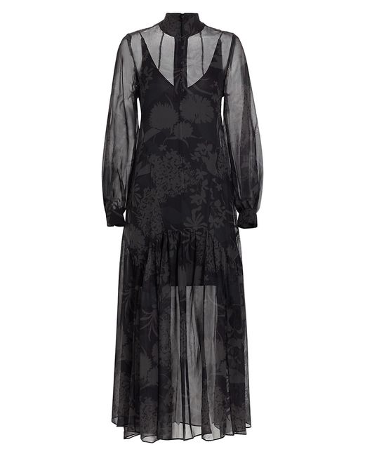 Akris Abraham Long-Sleeve Floral Midi-Dress