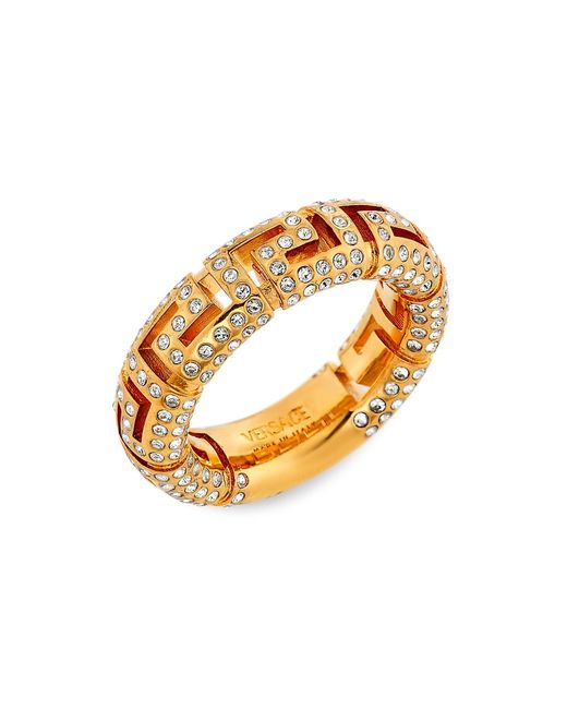 Versace Goldtone Glass Greca Ring