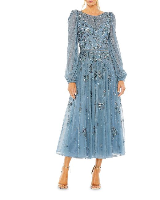 Mac Duggal Embellished Long-Sleeve Midi-Dress