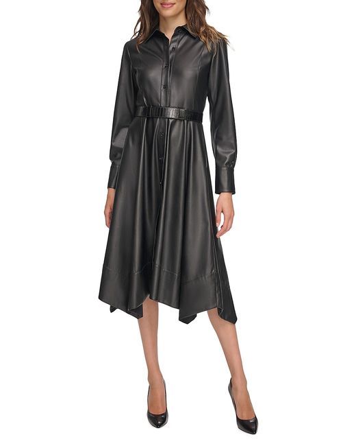 Donna Karan Vintage Glam Faux-Leather Midi-Shirtdress