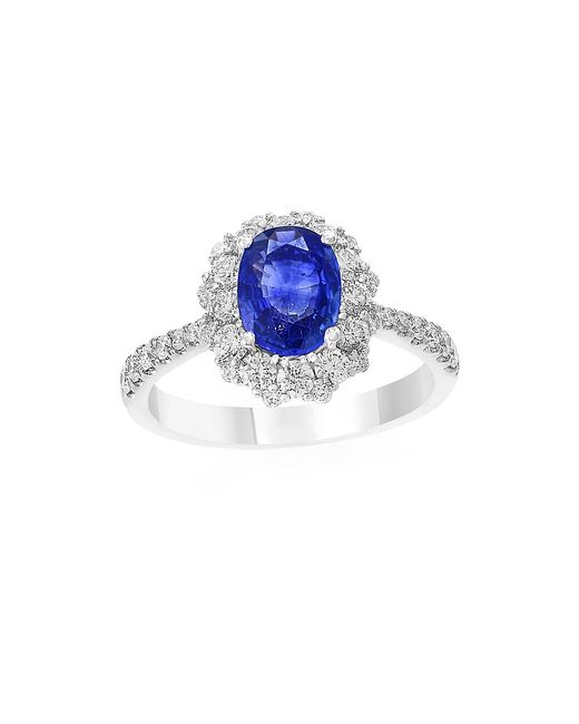 Saks Fifth Avenue Collection 18K Blue Sapphire 0.81 TCW Diamond Halo Ring