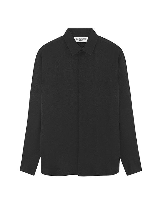 Saint Laurent Yves Collar Shirt In Matte And Shiny Shagreen Silk